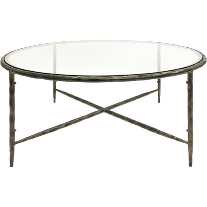 Libra Interiors Patterdale Hand Forged Round Coffee Table Dark Bronze Finish with Glass Top