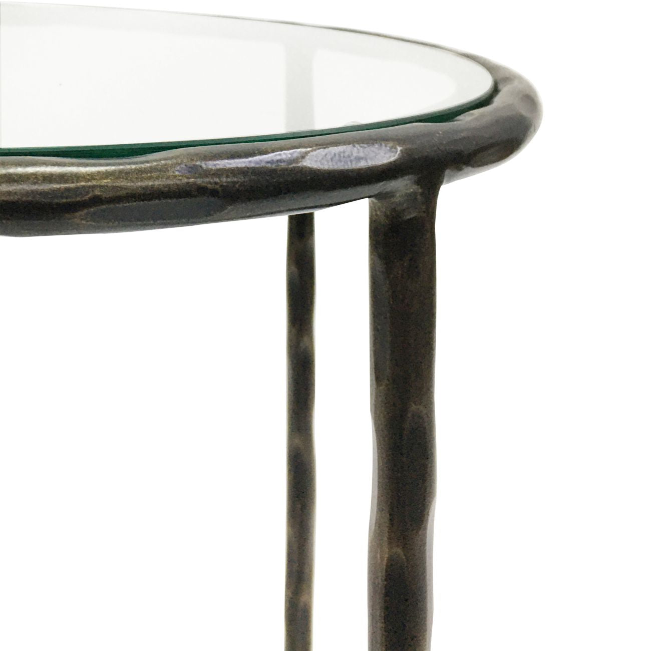 Libra Interiors  Patterdale Hand Forged Side Table Dark Bronze Finish with Glass Top