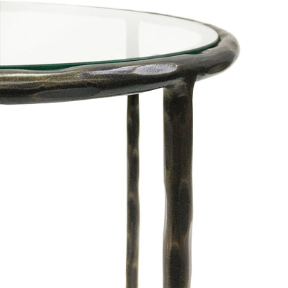 Libra Interiors  Patterdale Hand Forged Side Table Dark Bronze Finish with Glass Top