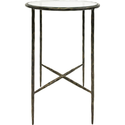 Libra Interiors  Patterdale Hand Forged Side Table Dark Bronze Finish with Glass Top