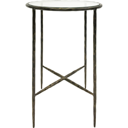 Libra Interiors  Patterdale Hand Forged Side Table Dark Bronze Finish with Glass Top