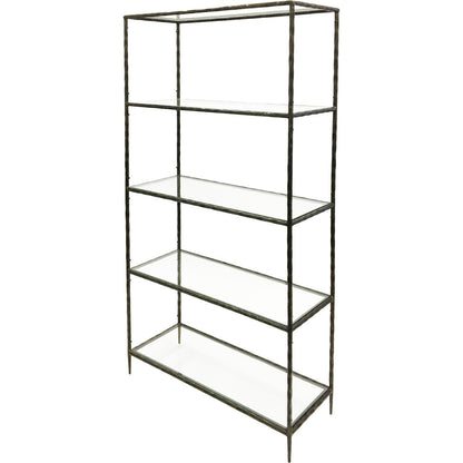 Libra Interiors Patterdale Hand Forged Shelving Unit Table Dark Bronze with Glass Shelves