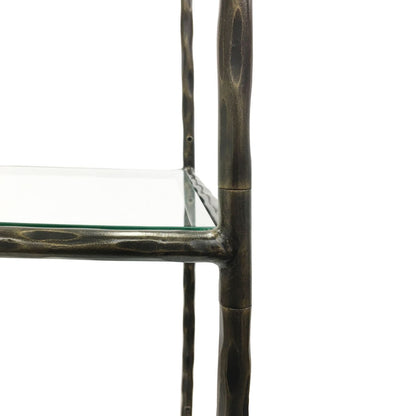 Libra Interiors Patterdale Hand Forged Shelving Unit Table Dark Bronze with Glass Shelves