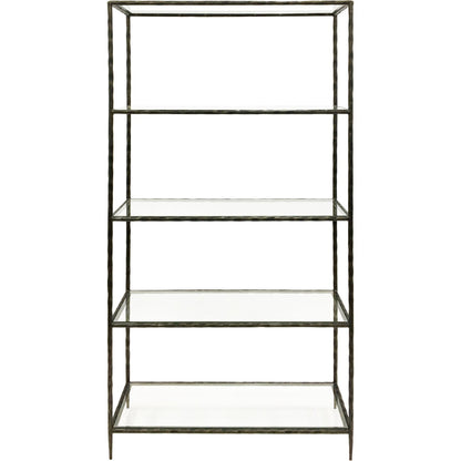 Libra Interiors Patterdale Hand Forged Shelving Unit Table Dark Bronze with Glass Shelves