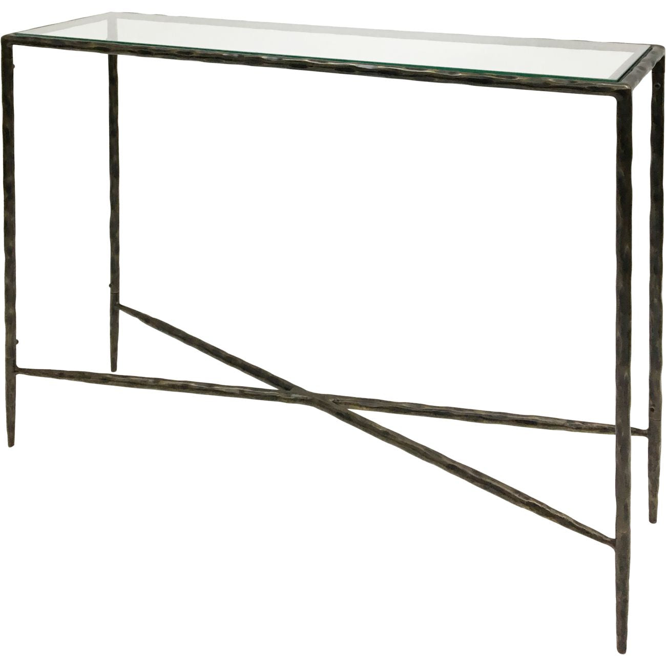 Libra Interiors Patterdale Hand Forged Console Table Small Dark Bronze with Glass Top