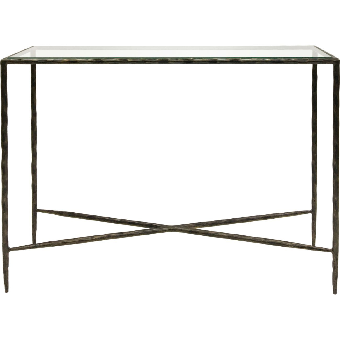 Libra Interiors Patterdale Hand Forged Console Table Small Dark Bronze with Glass Top